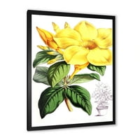 עיצוב אמנות 'עלים ירוקים עם פרחים צהובים טרופיים השני' הדפס אמנות ממוסגר מסורתי