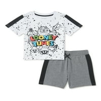 חולצת טריקו של לוני טונס של תינוקות ופעוטות סט תלבושת מכנסיים קצרים, 2 חלקים, גדלים 12m-5t