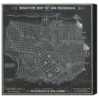 וינווד סטודיו מפות ודגלים קיר אמנות הדפסי בד 'סן פרנסיסקו מפת 1879' ארהב ערים מפות - שחור, לבן