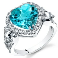 טבעת הילה טופז כחולה שוויצרית בצורת לב אורבו זהב לבן 14 קראט