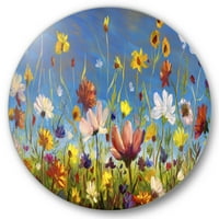 עיצוב 'פרחי בר וחינניות בשדה גן קיץ II' אמנות קיר מתכת מסורתית - דיסק של 23