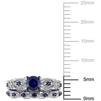 Miabella's נשים 1- CT יצר ספיר וטבעת נישואין ליהלום CT מוגדרת בזהב לבן 10kt