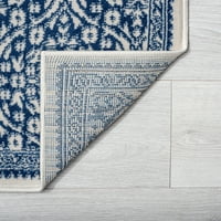 מדליון שטיחים מסורתיים רץ כחול כהה מקורה קל לניקוי