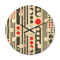 תכנון 'תקציר גיאומטרי רטרו דפוס מינימלי II' אמצע המאה שעון קיר עץ מודרני