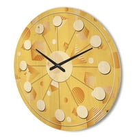 עיצוב 'צורות גיאומטריות מינימליות צהובות' צהובות 'שעון קיר עץ מודרני של אמצע המאה