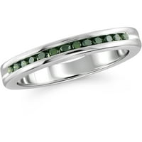 קראט T.W. טבעת פס כסף סטרלינג יהלום ירוק עגול