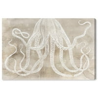ווינווד סטודיו ימי והחוף קיר אמנות בד הדפסי 'תמנון נייר' ימי חיים-חום, לבן