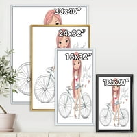 עיצוב אמנות 'אישה צעירה עם אופניים' ילדים של אמנות ממוסגר בד קיר אמנות הדפסה