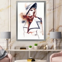 אופנה דיוקן של אישה לובש כובע ממוסגר ציור בד אמנות הדפסה