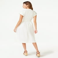 שמלת חולצת MIDI של הנשים החופשיות בחינם עם שרוולים קצרים, בגדלים XS-XXXL