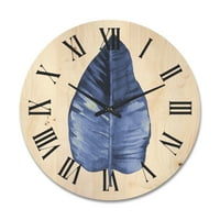 עיצוב 'צבע מים כחול עלה כחול על רקע לבן' שעון קיר מסורתי