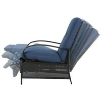 כיסא כורסה לפטיו סטודיו מתכת מתכווננת כיסא טרקלין חיצוני עם כרית אולפין, כחול נייבי